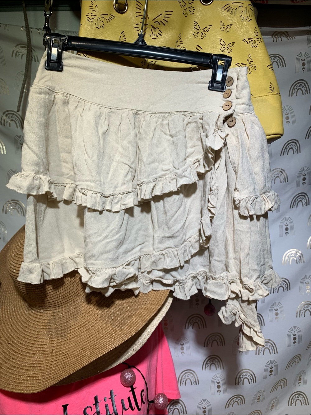 Forever 21 Cream Ruffled Asymmetrical Mini Skirt
